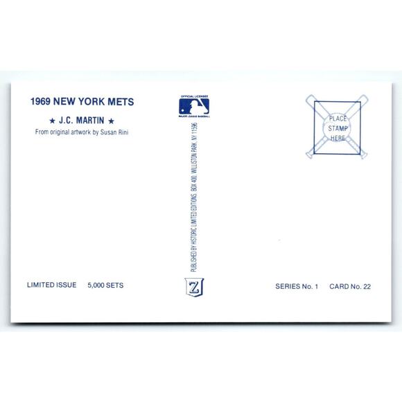 1969 NY Mets Baseball Postcard Susan Rini J.C Martin Unused Limited Edition - Picture 2 of 2
